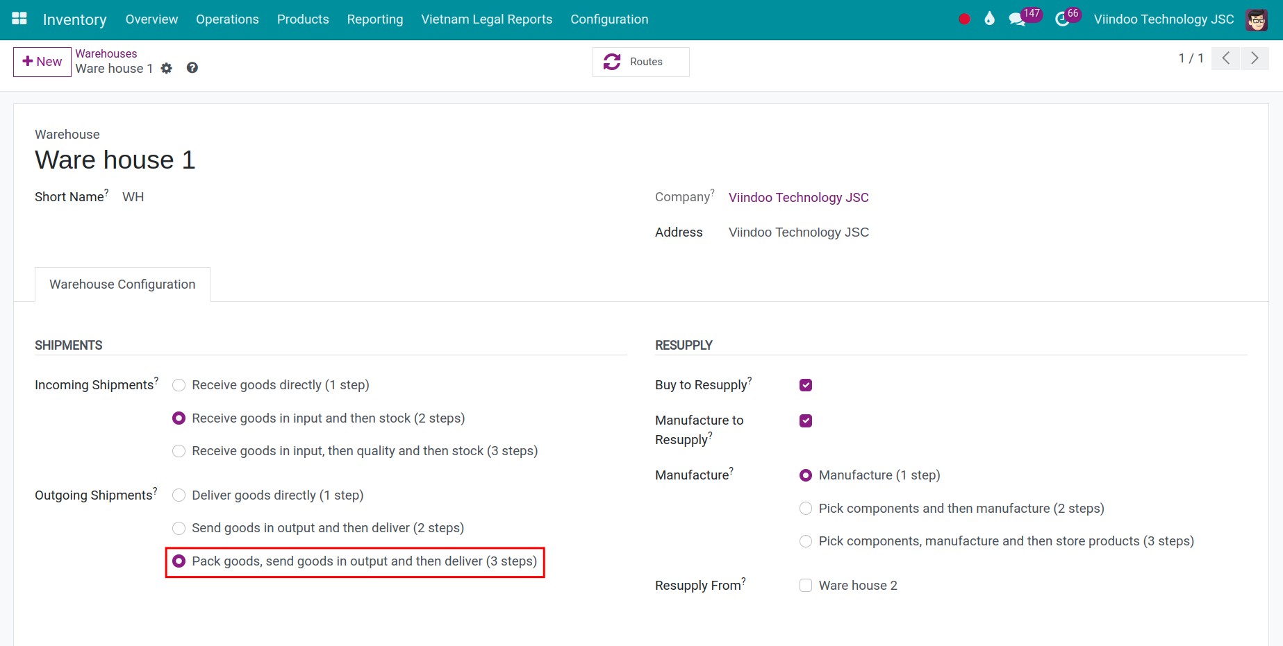 activate 3-step delivery in Viindoo