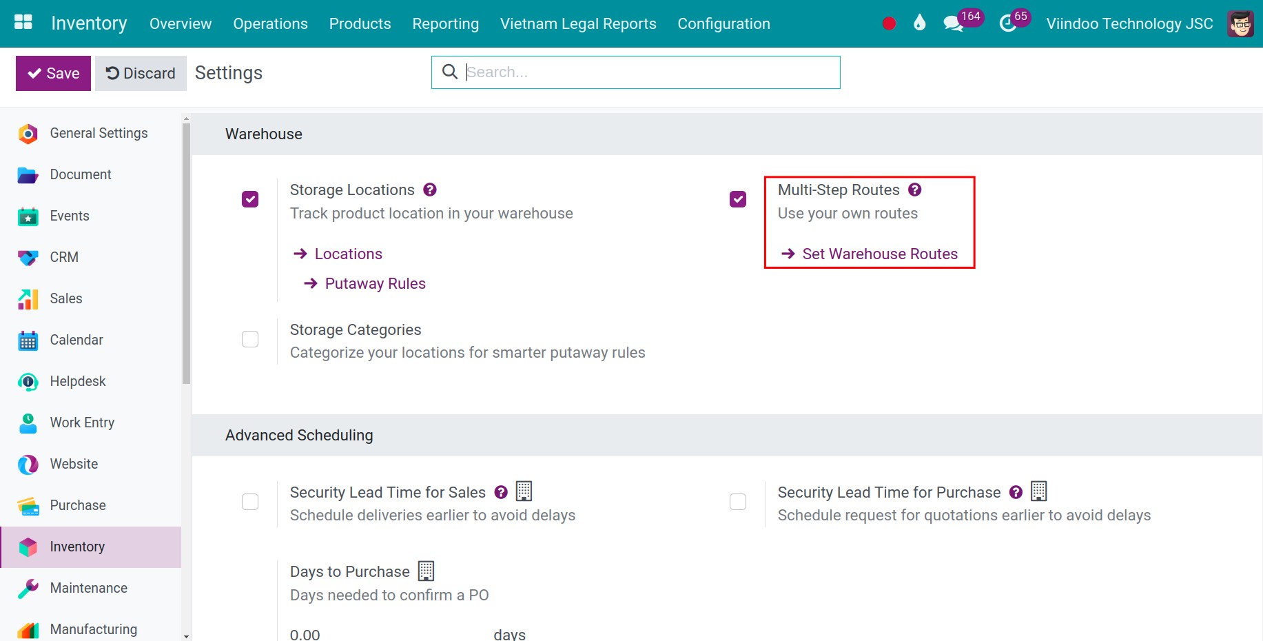 activate multi-step routes in Viindoo