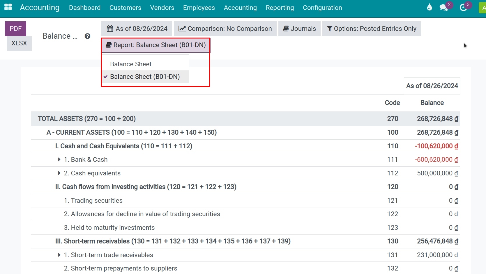View financial reports according to Vietnam accounting standard