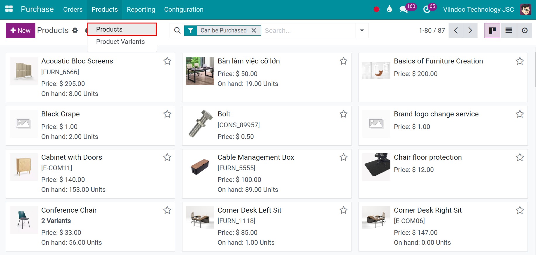 Product form in Viindoo