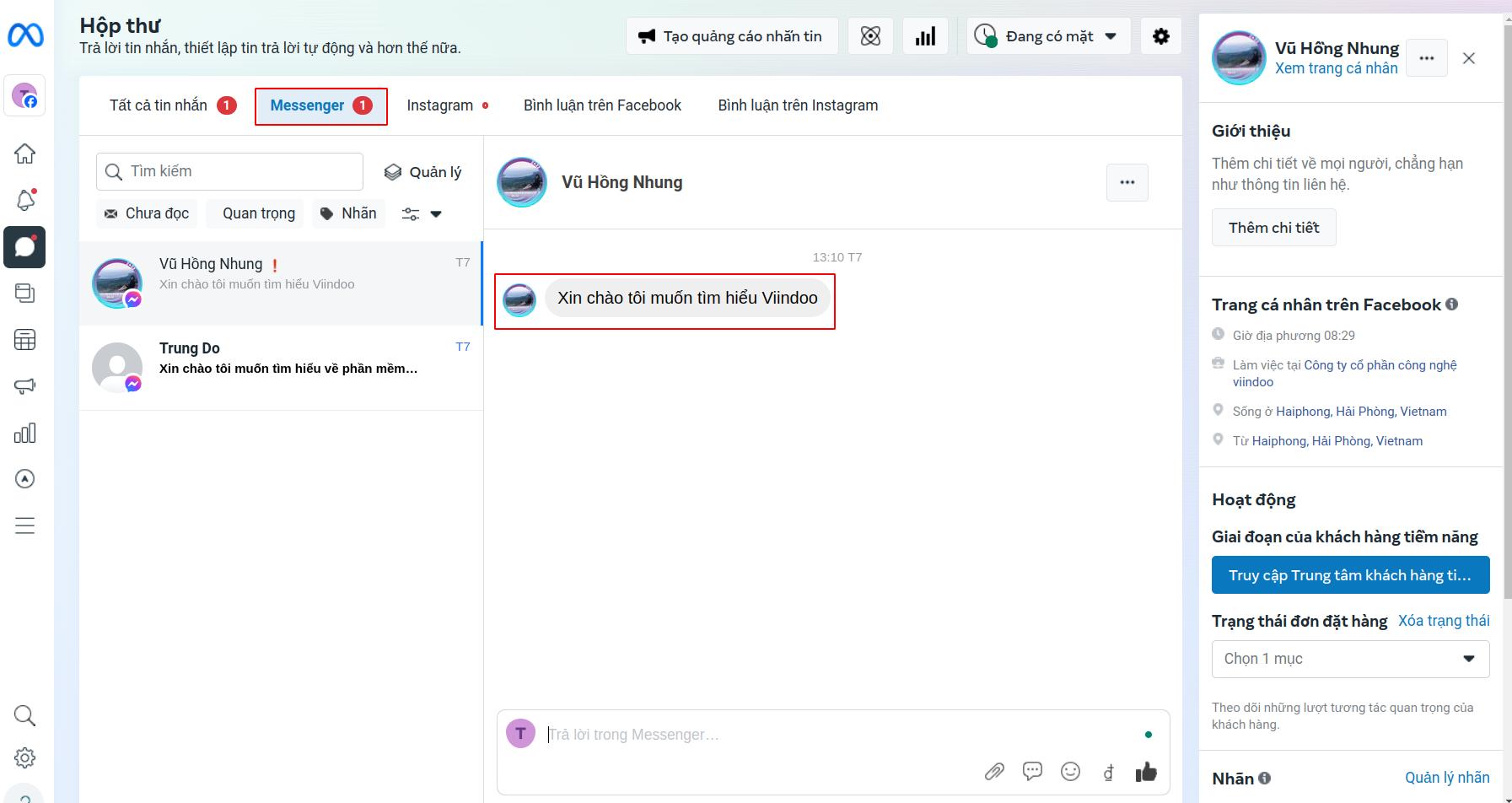 Social Page Message