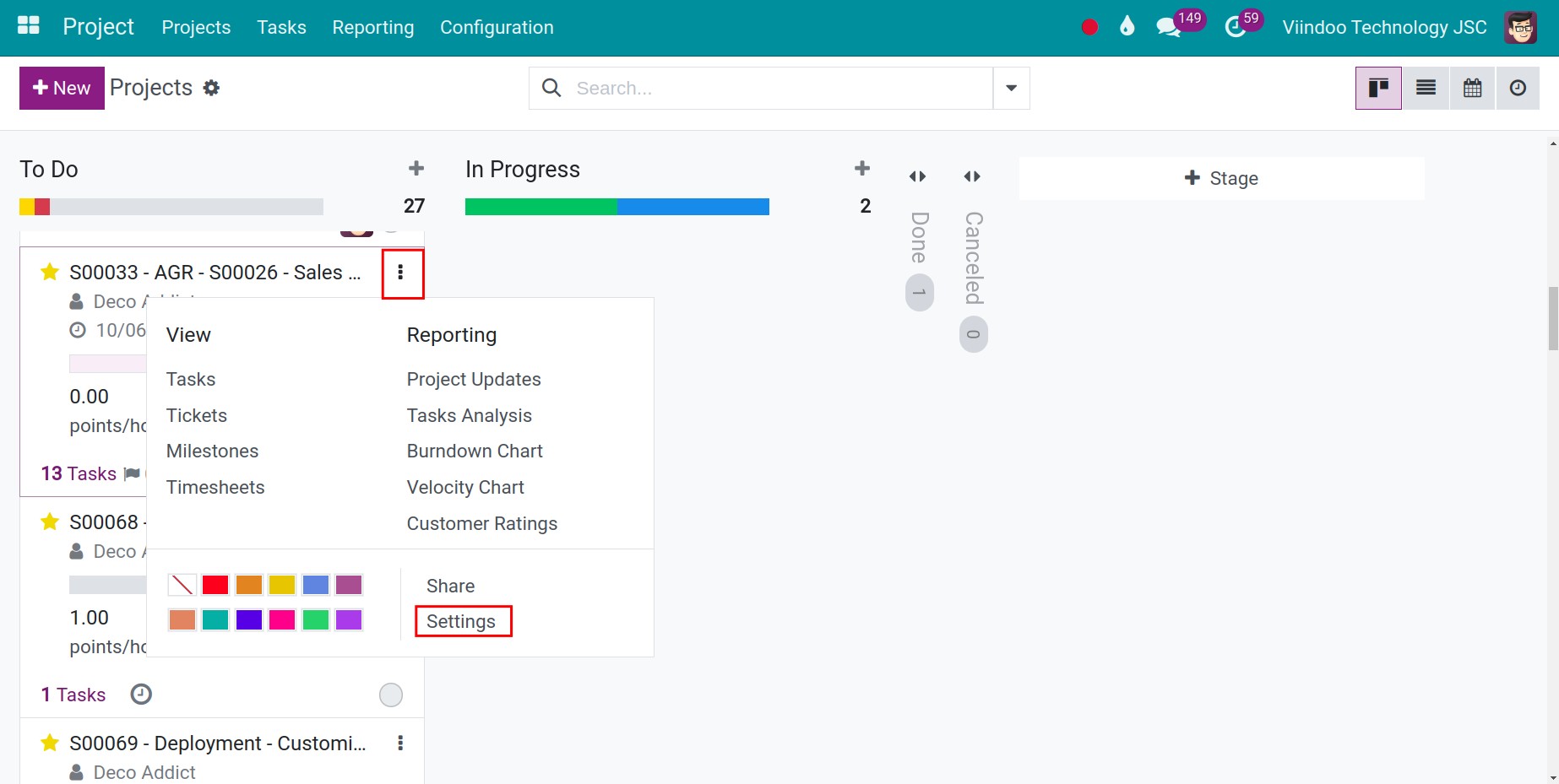 Analytic account of a project