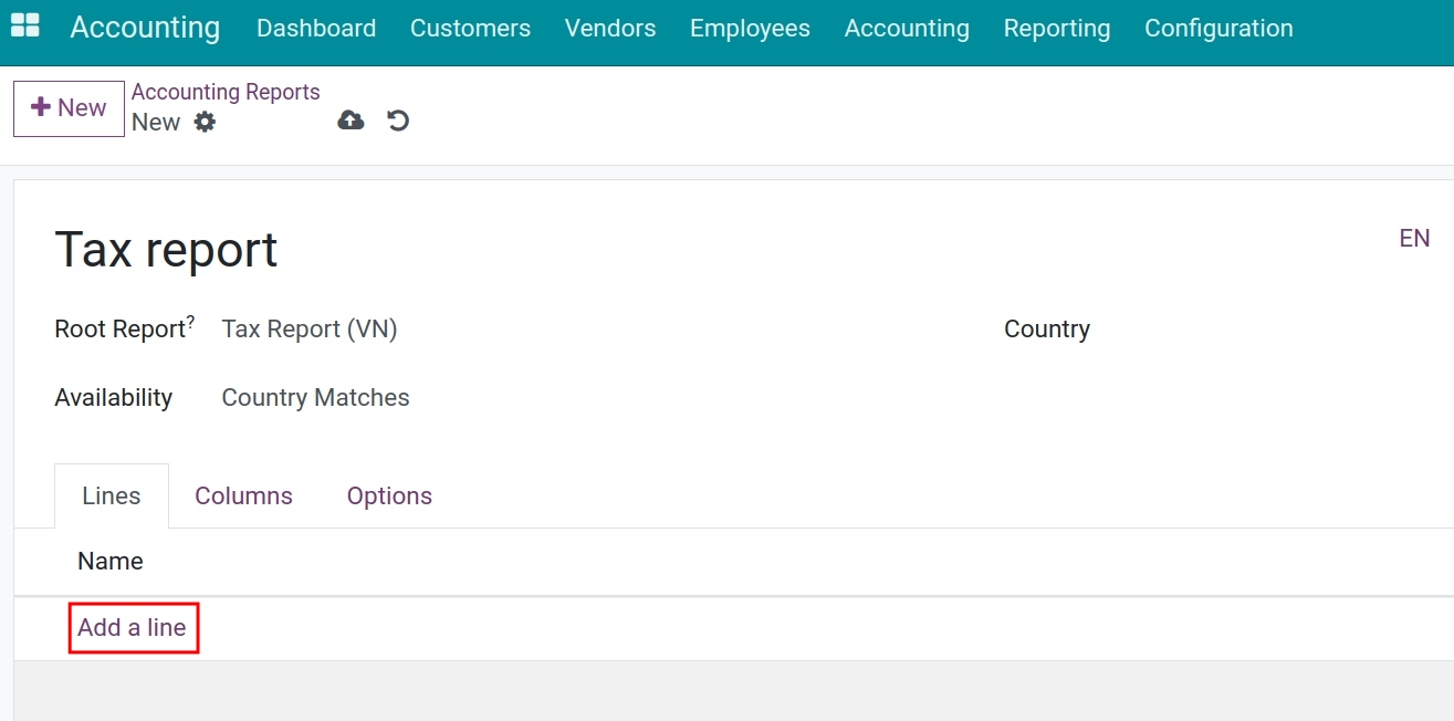 Create a new tax report in Viindoo