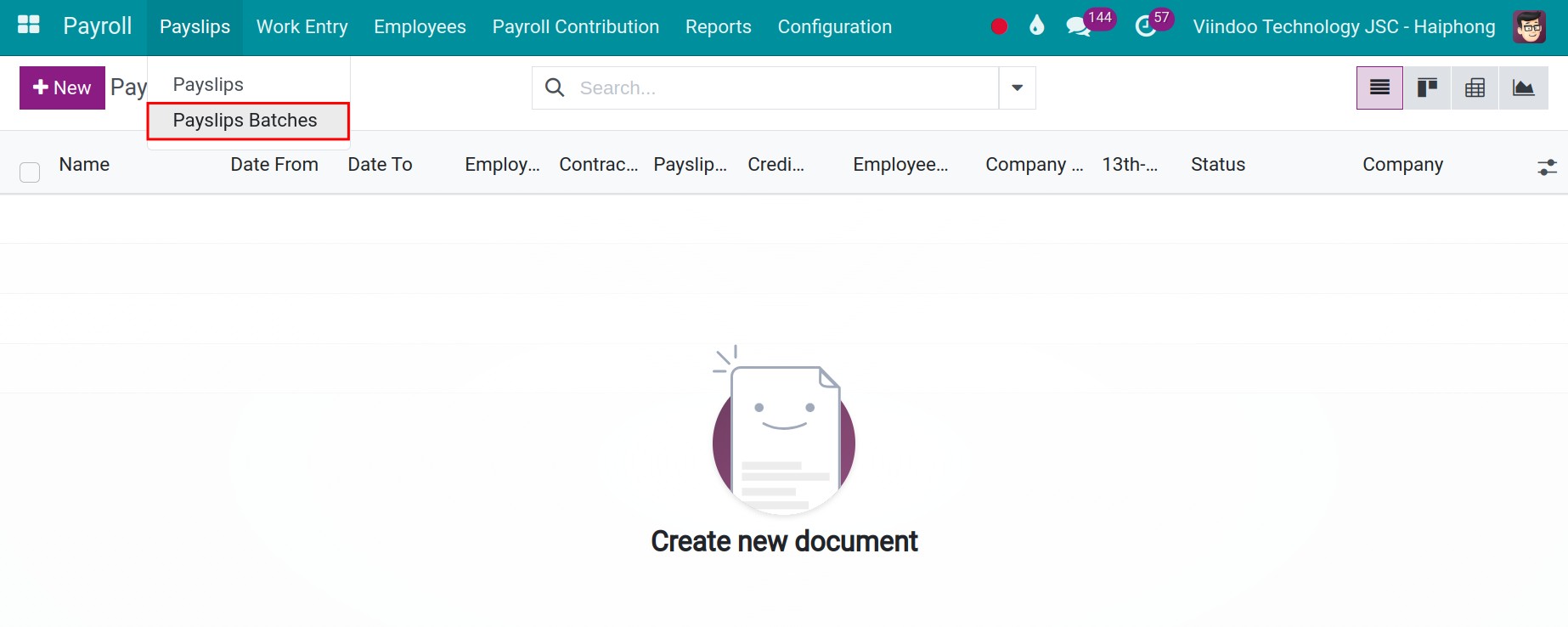 Create a new payroll - Payroll management software Viindoo