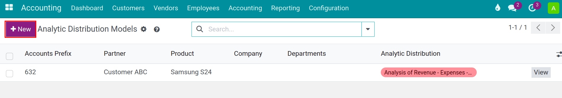 Create a new default analytic account - Viindoo Accounting
