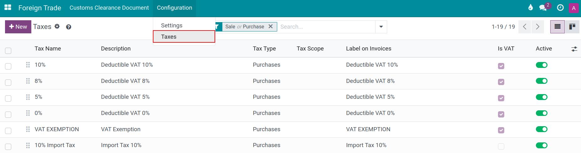 Create a new import tax - Viindoo Foreign Trade