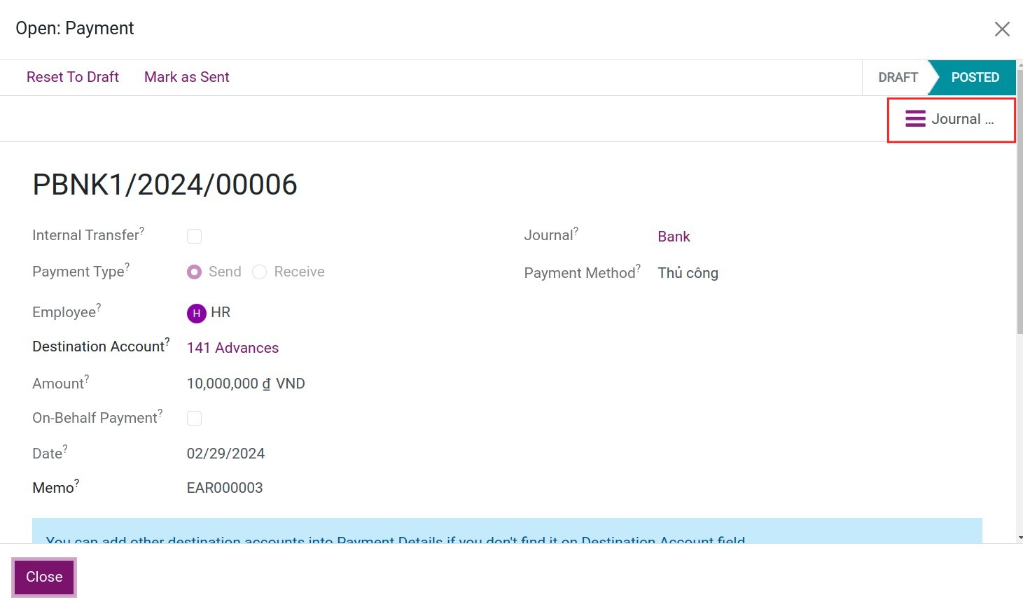 Payment after reconciliation