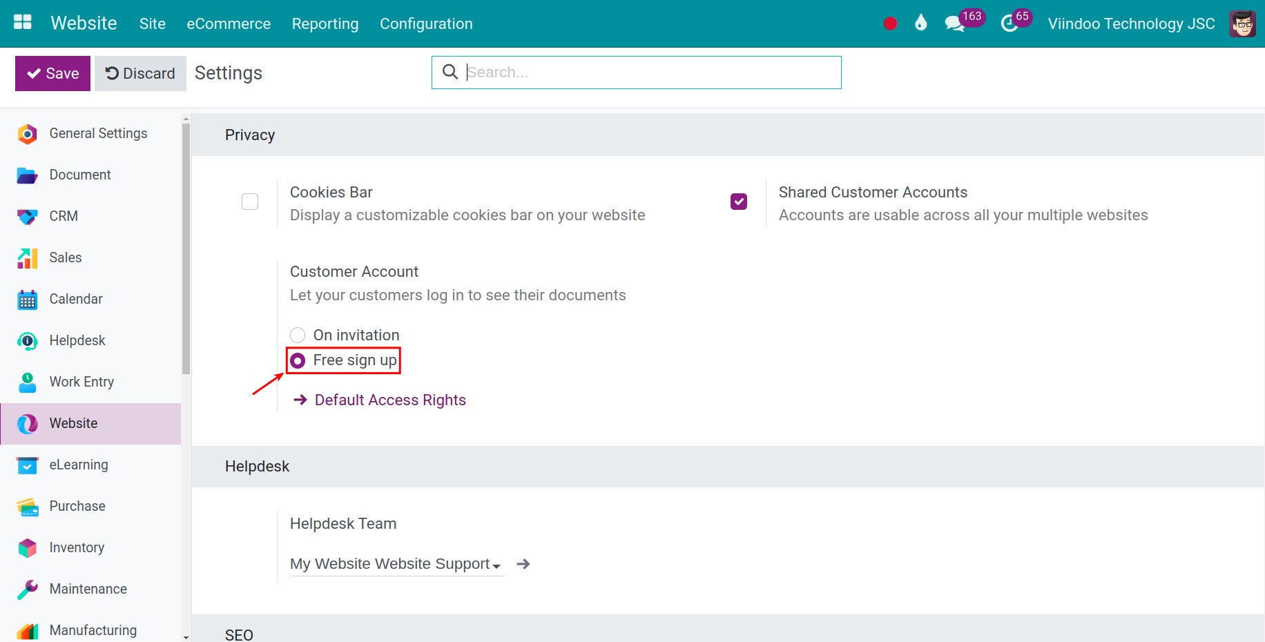 Account registration settings
