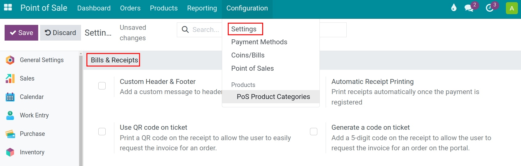 PoS settings