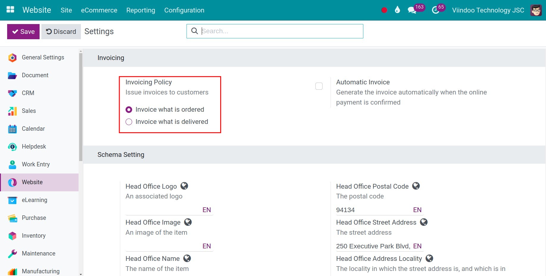 Set up the invoicing policies