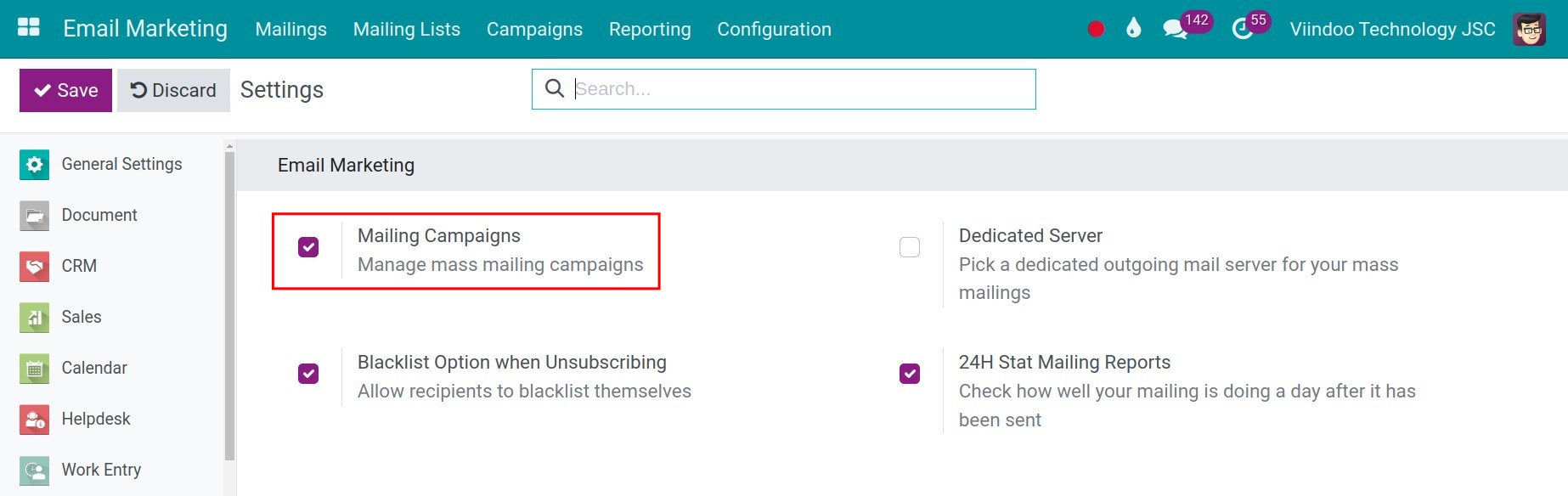 Mass mailing campaign feature in Viindoo