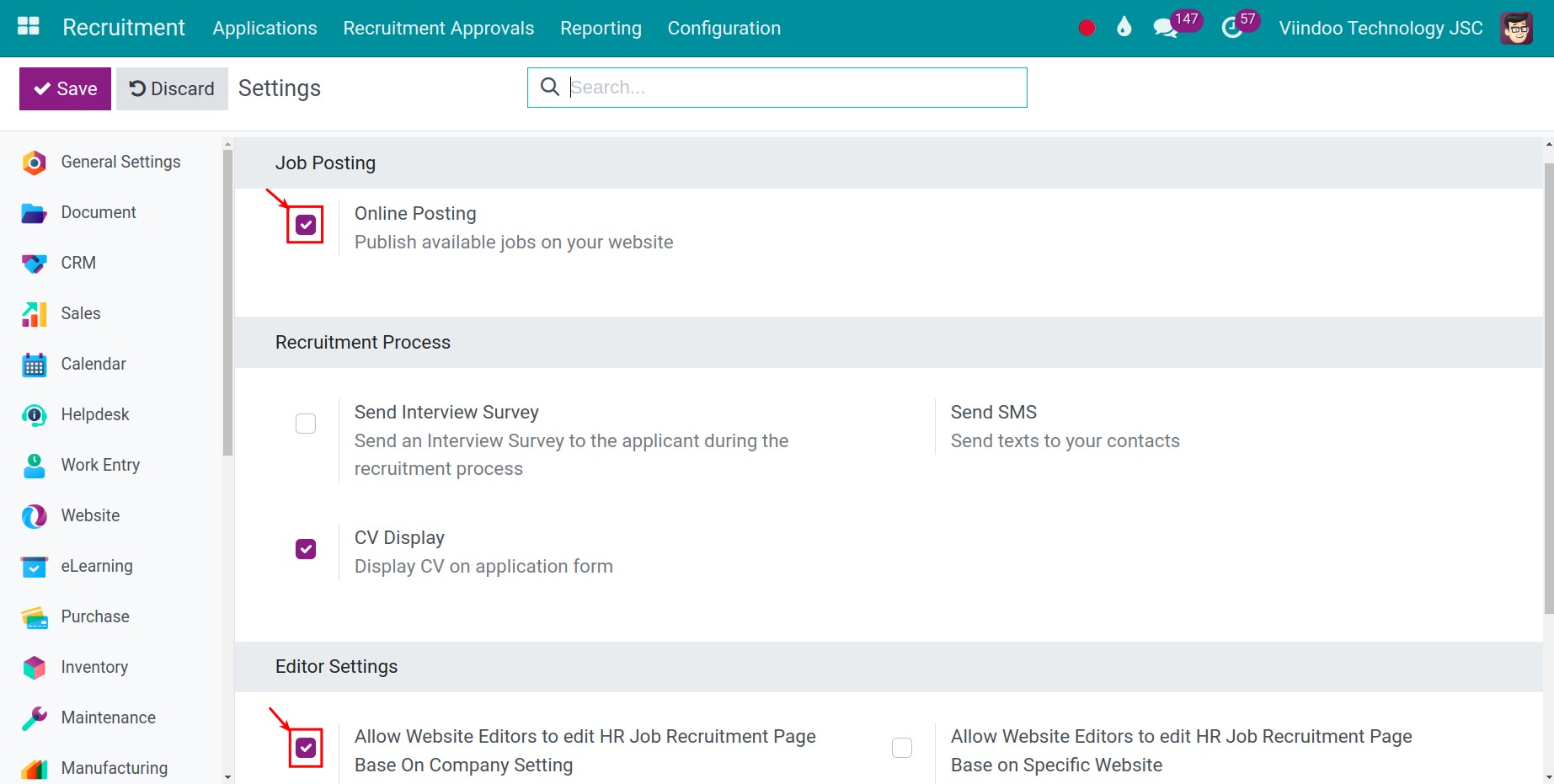 Check on the box of Online posting