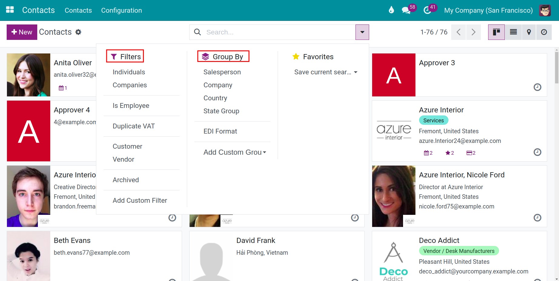 search contacts in Viindoo software