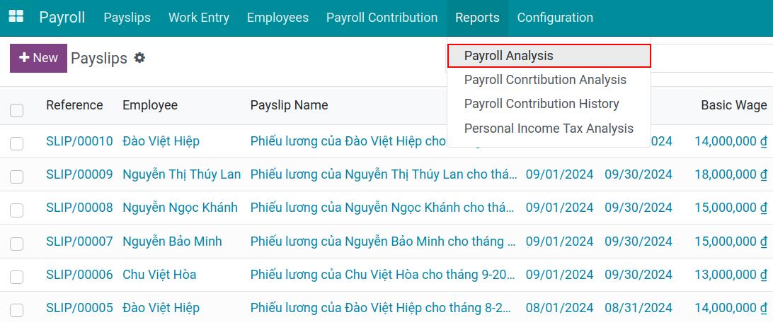 Navigate to payroll analysis - Viindoo Payroll app