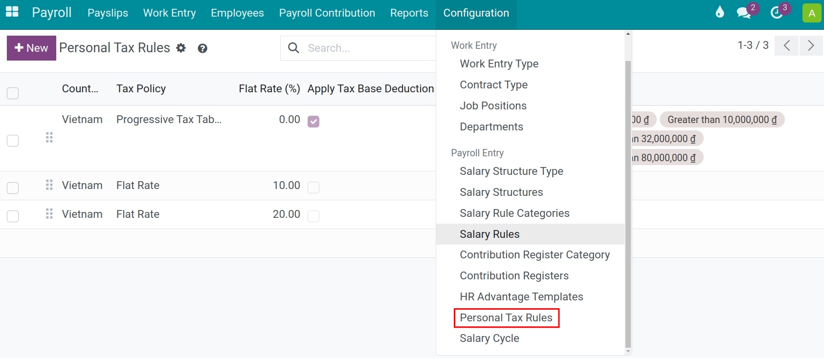 Access to the personal tax rules view