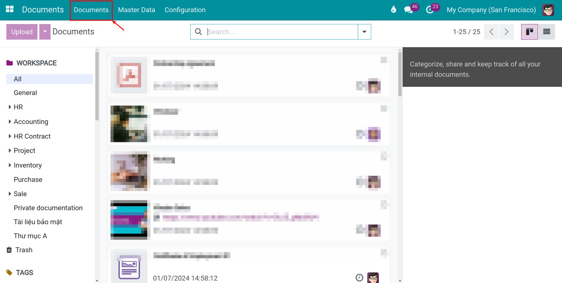 Access the documents management view