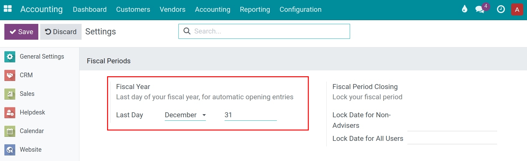 Navigate to fiscal year settings
