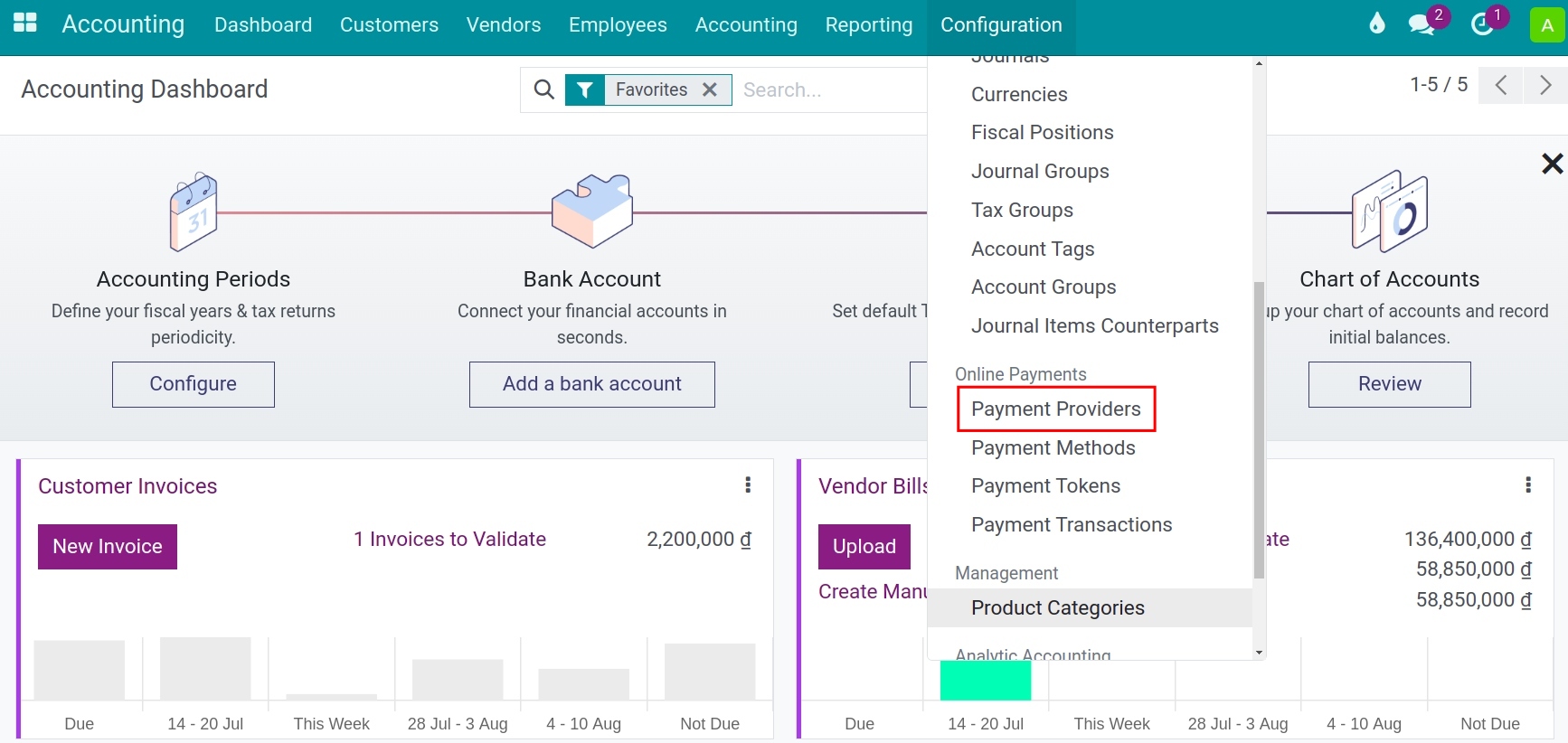 Access payment service provider configuration - Viindoo Accounting