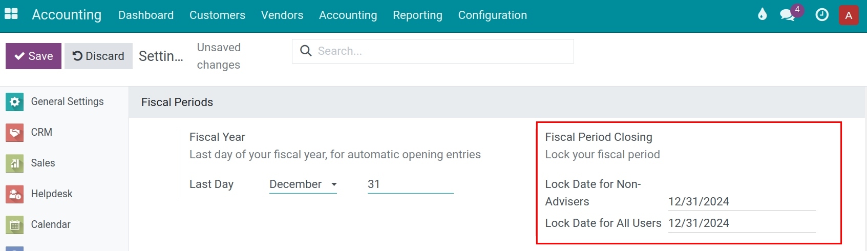 Enter the Accounting app settings