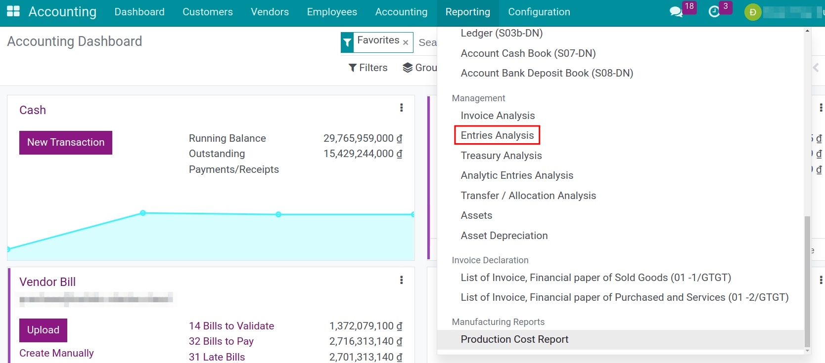 Entries analysis report - Viindoo Accounting app