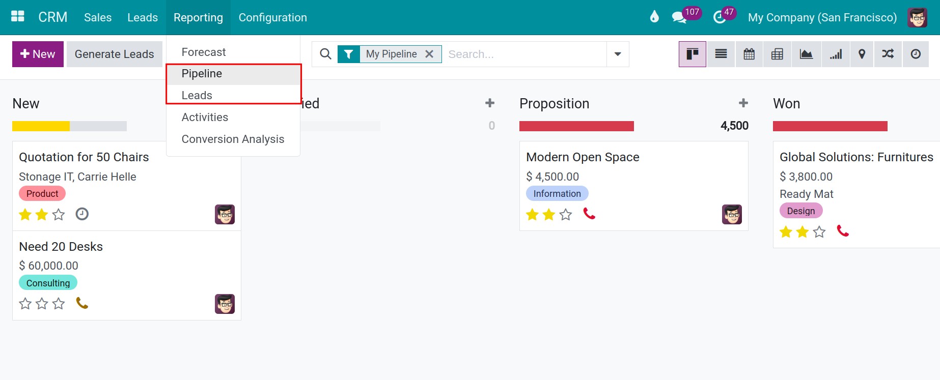 View reports CRM Viindoo