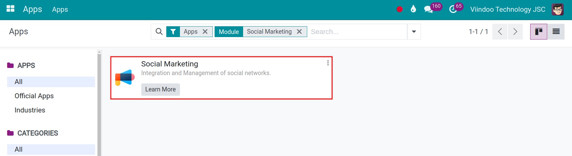 Install Viindoo Social Marketing app