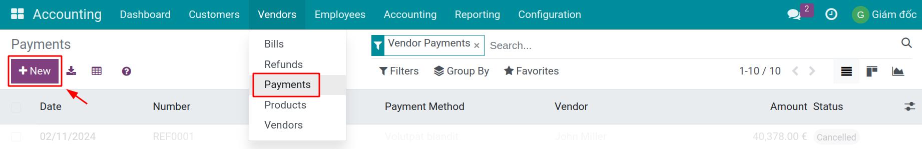 Make a payment for a PO