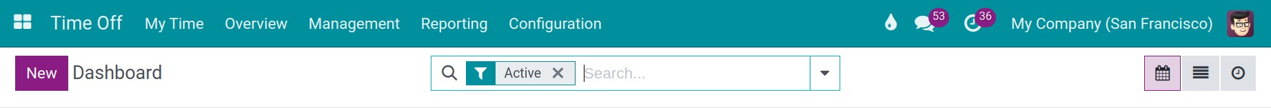 Menu bar in Viindoo Time Off management application.