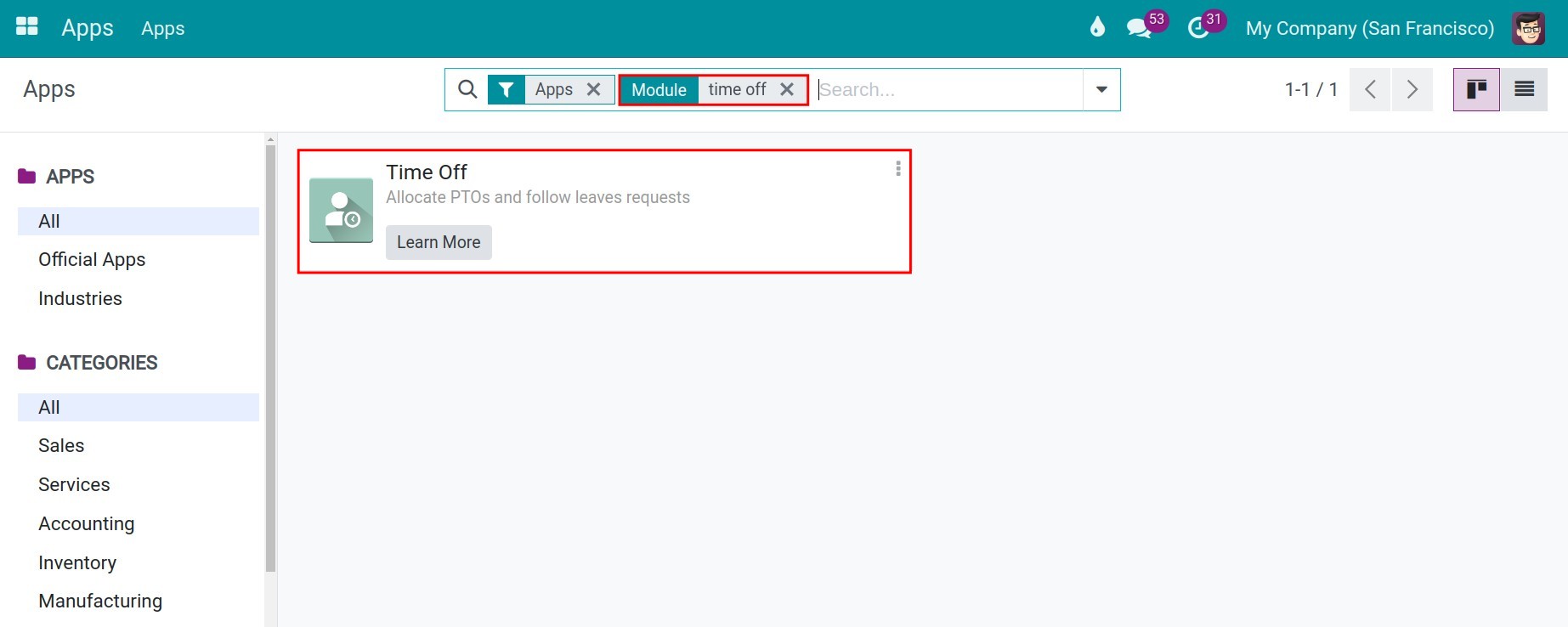 Searching Viindoo Time off Management Application