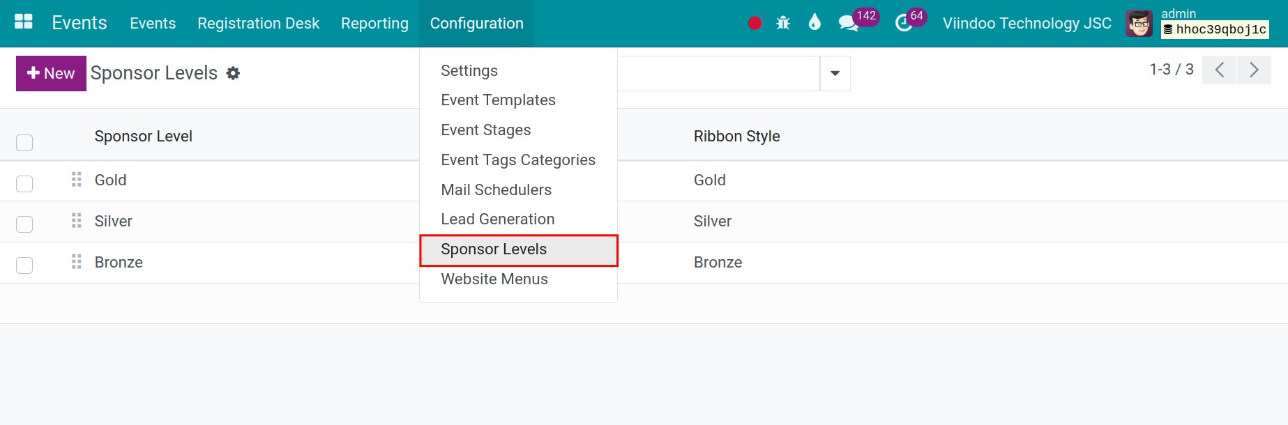Configure sponsor levels