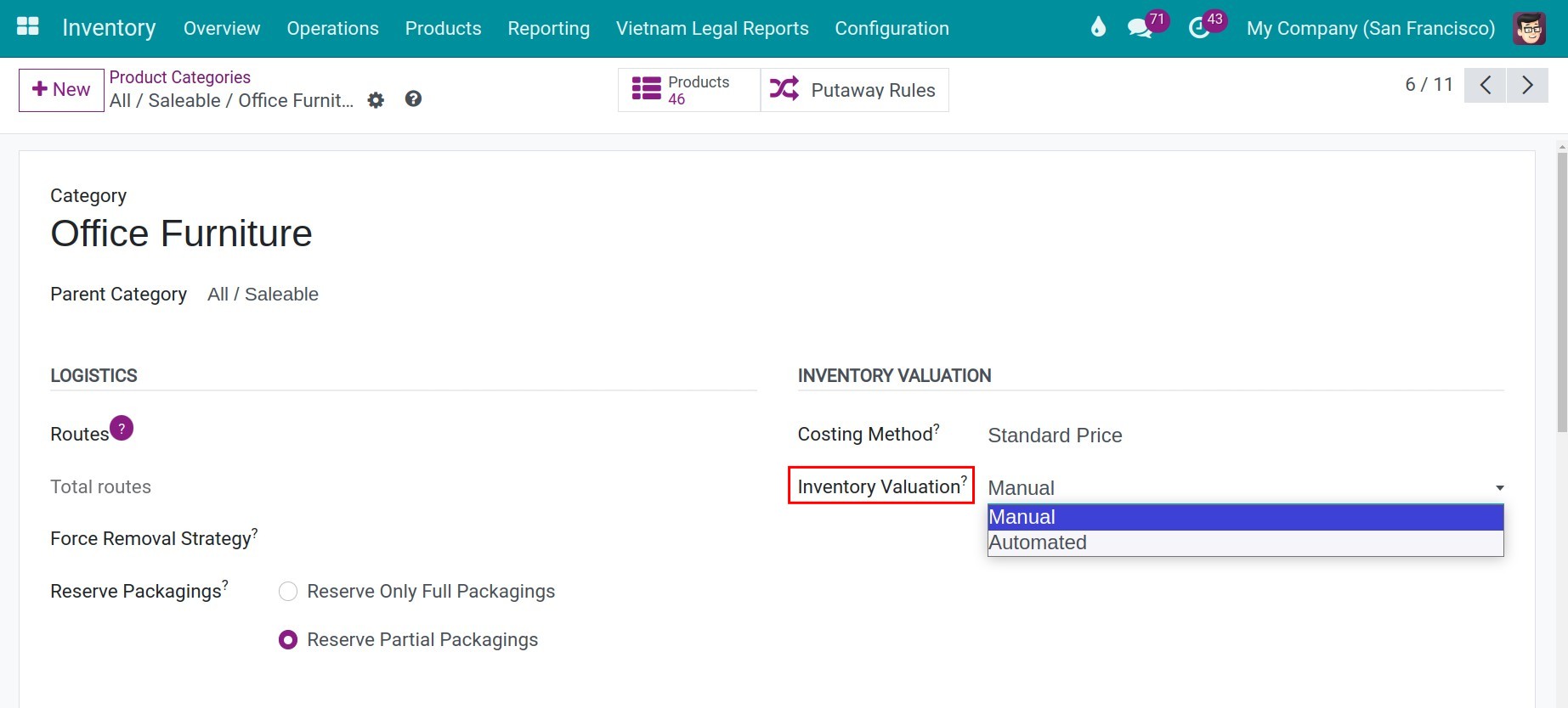 Configuring inventory valuation