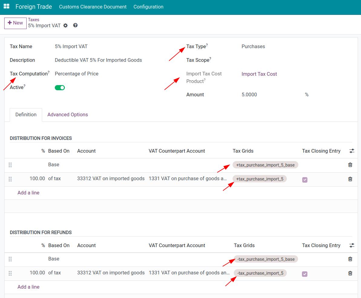 Configure the import tax - Viindoo Foreign Trade