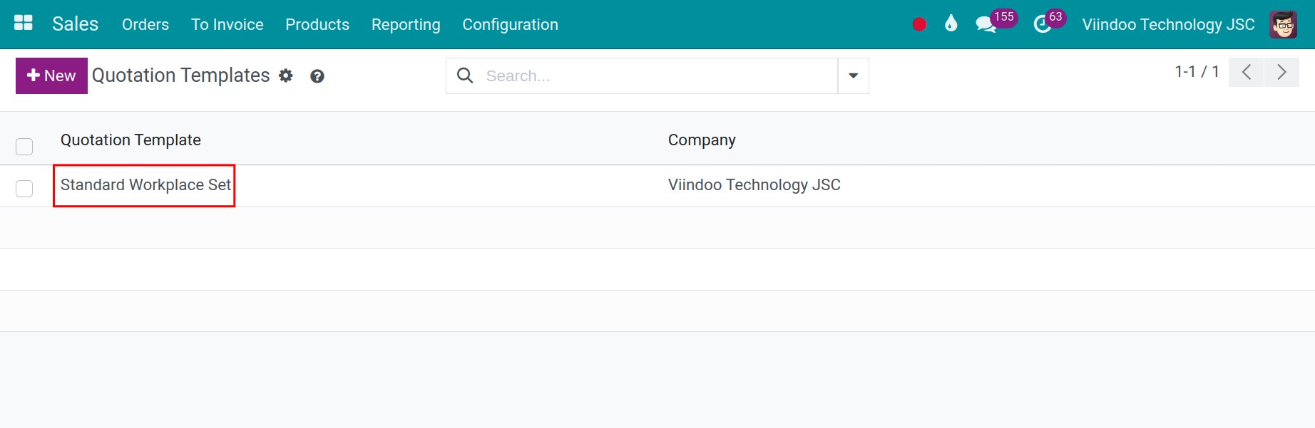 Select any quotation in Viindoo