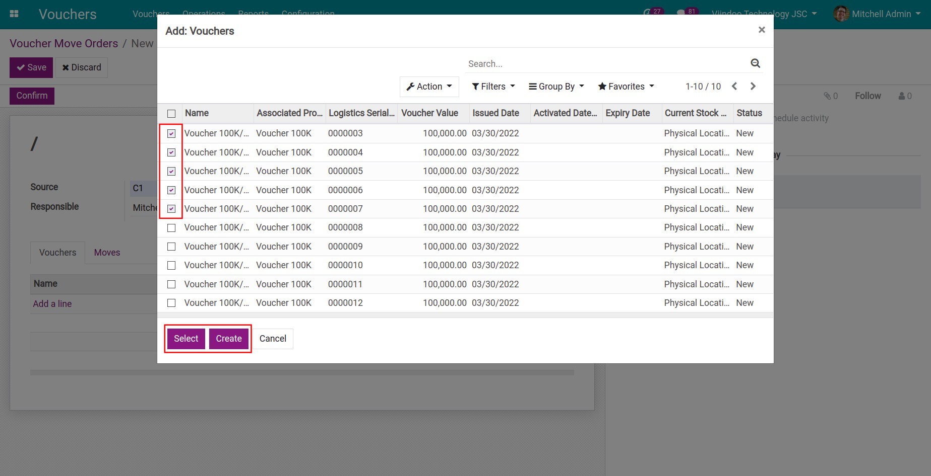 Select the issued Vouchers