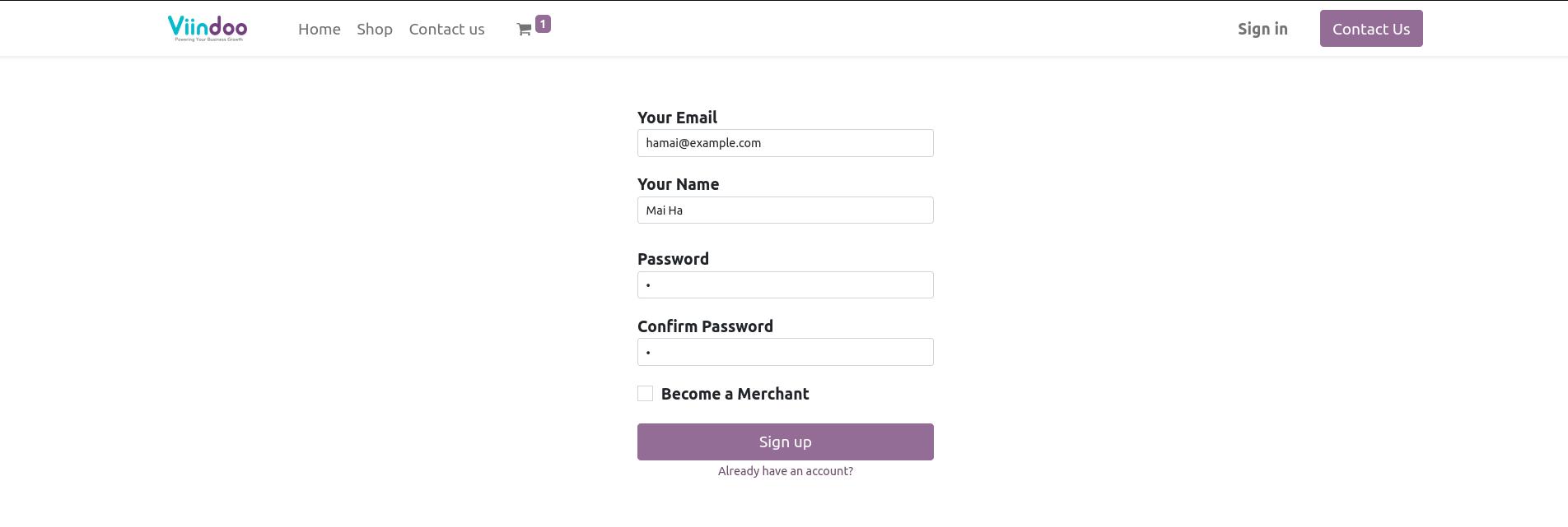 Create an account in Viindoo