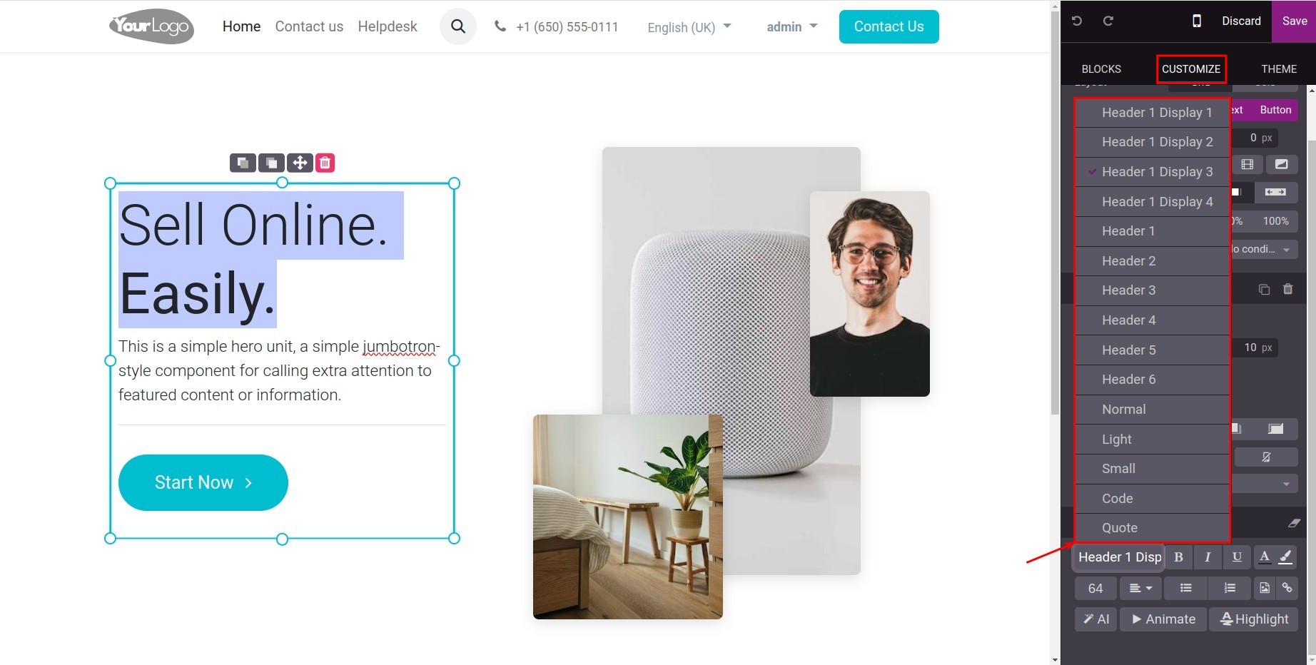 Define the style for a webpage