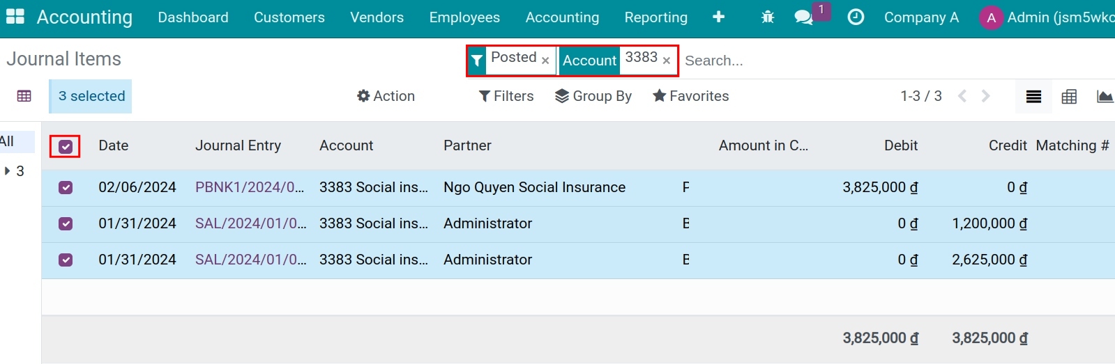Reconcile insurance account - Viindoo accounting