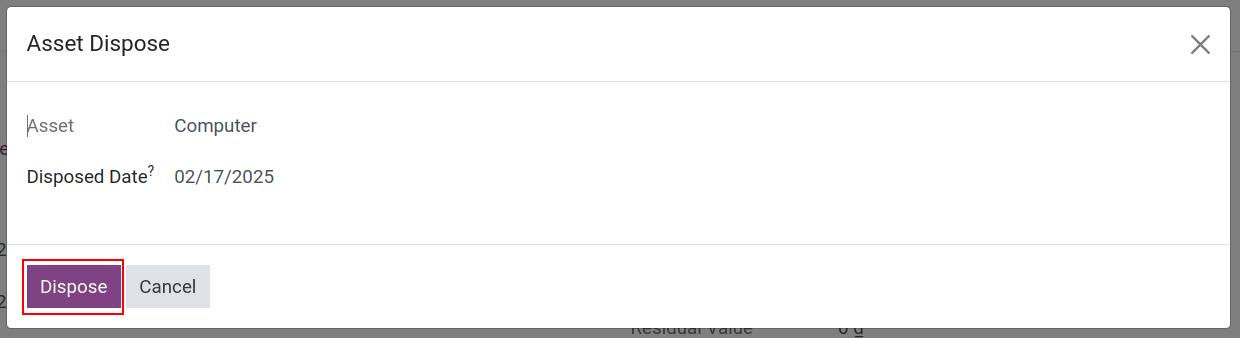 Add disposed date window in Viindoo accounting app