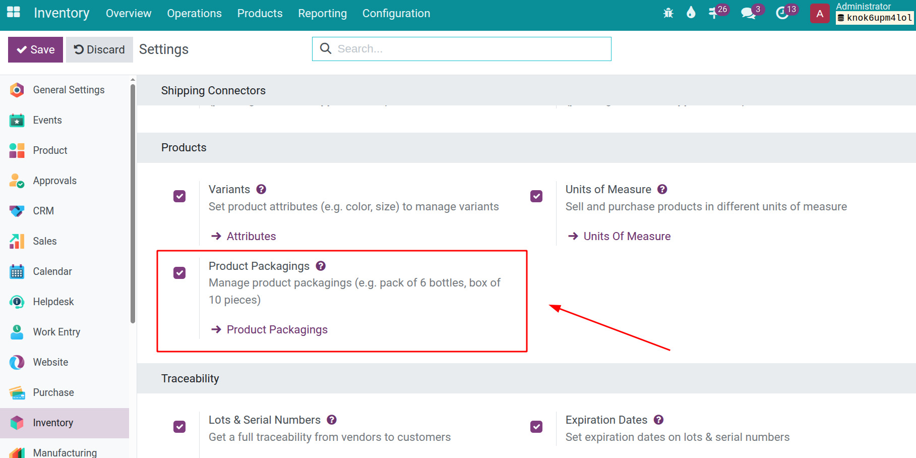 Click products packaging in inventory