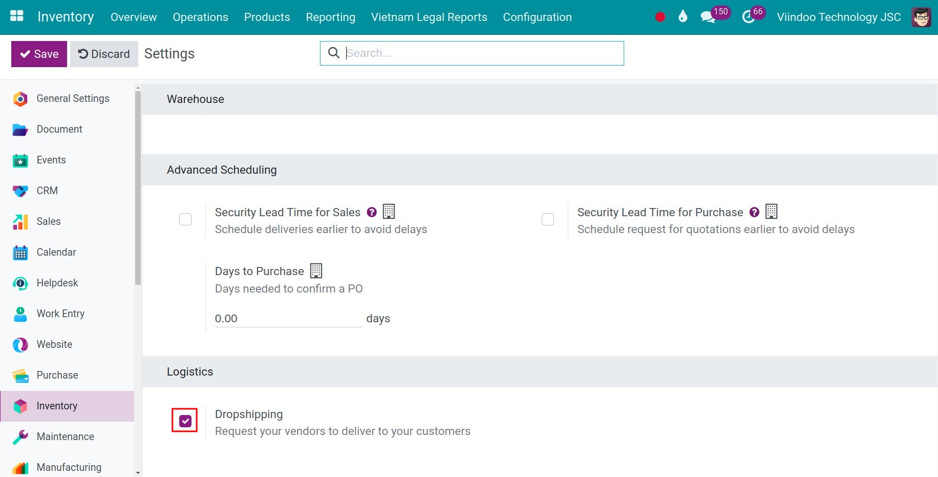 Activate dropshipping in Viindoo