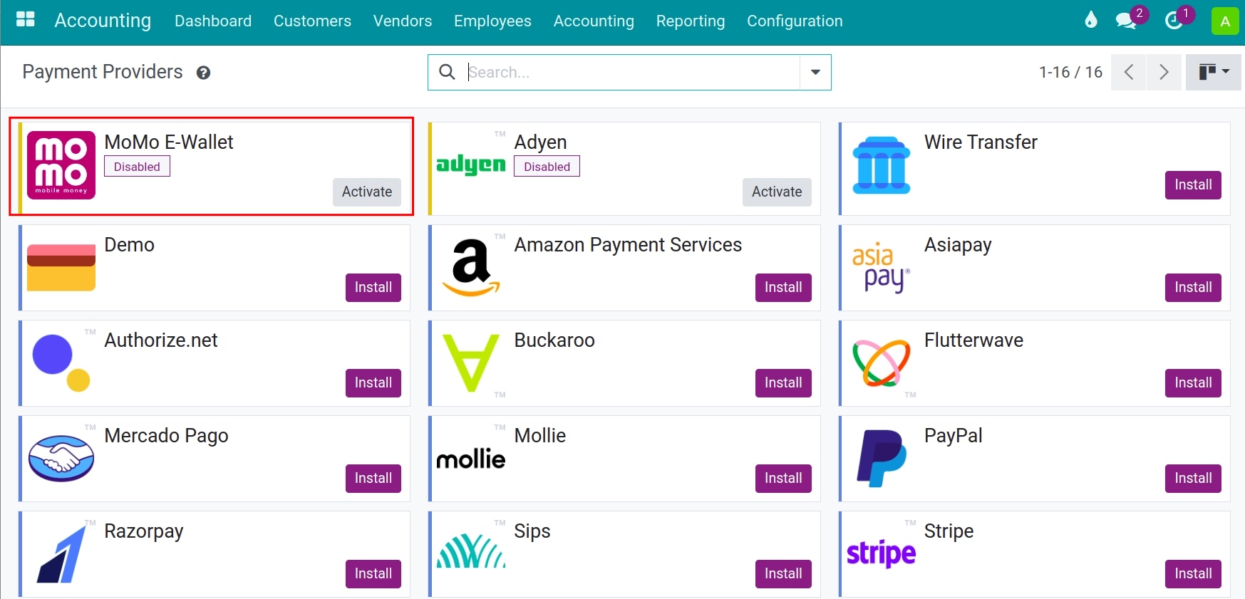 Activate the payment method - Viindoo Accounting