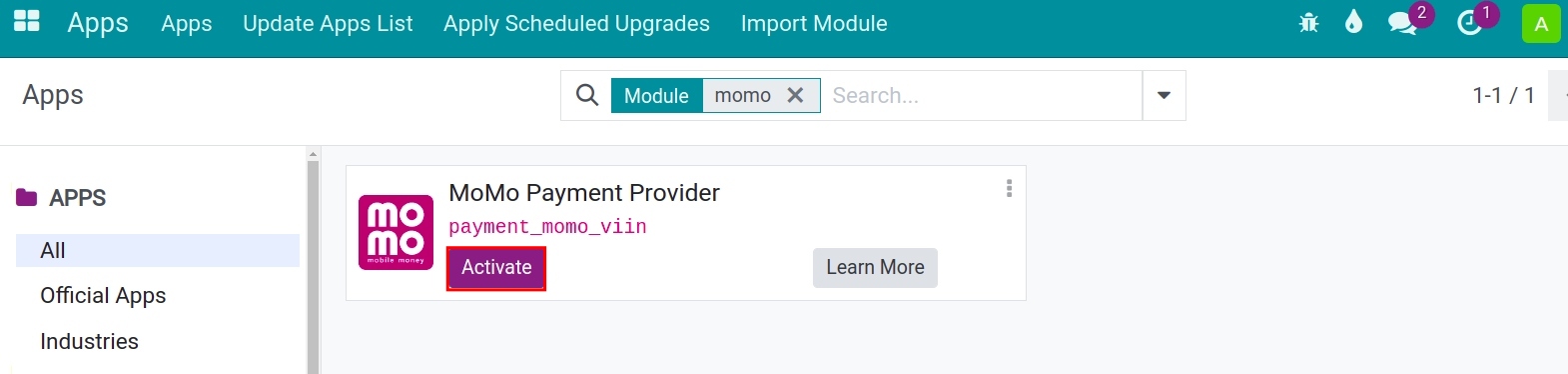 Access payment service provider configuration - Viindoo Accounting