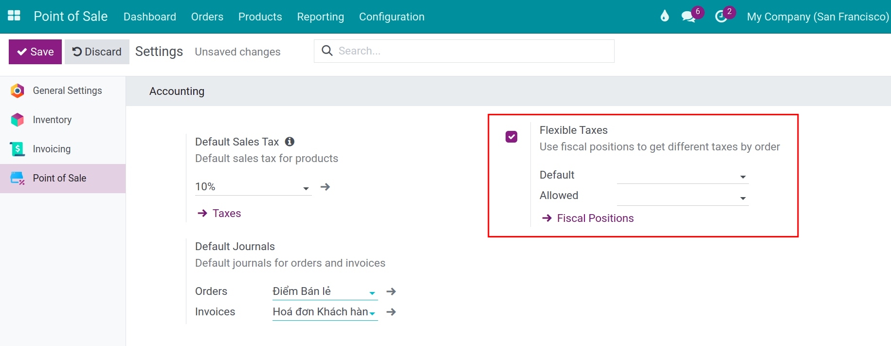 Activate flexible taxes at retail points in Viindoo software