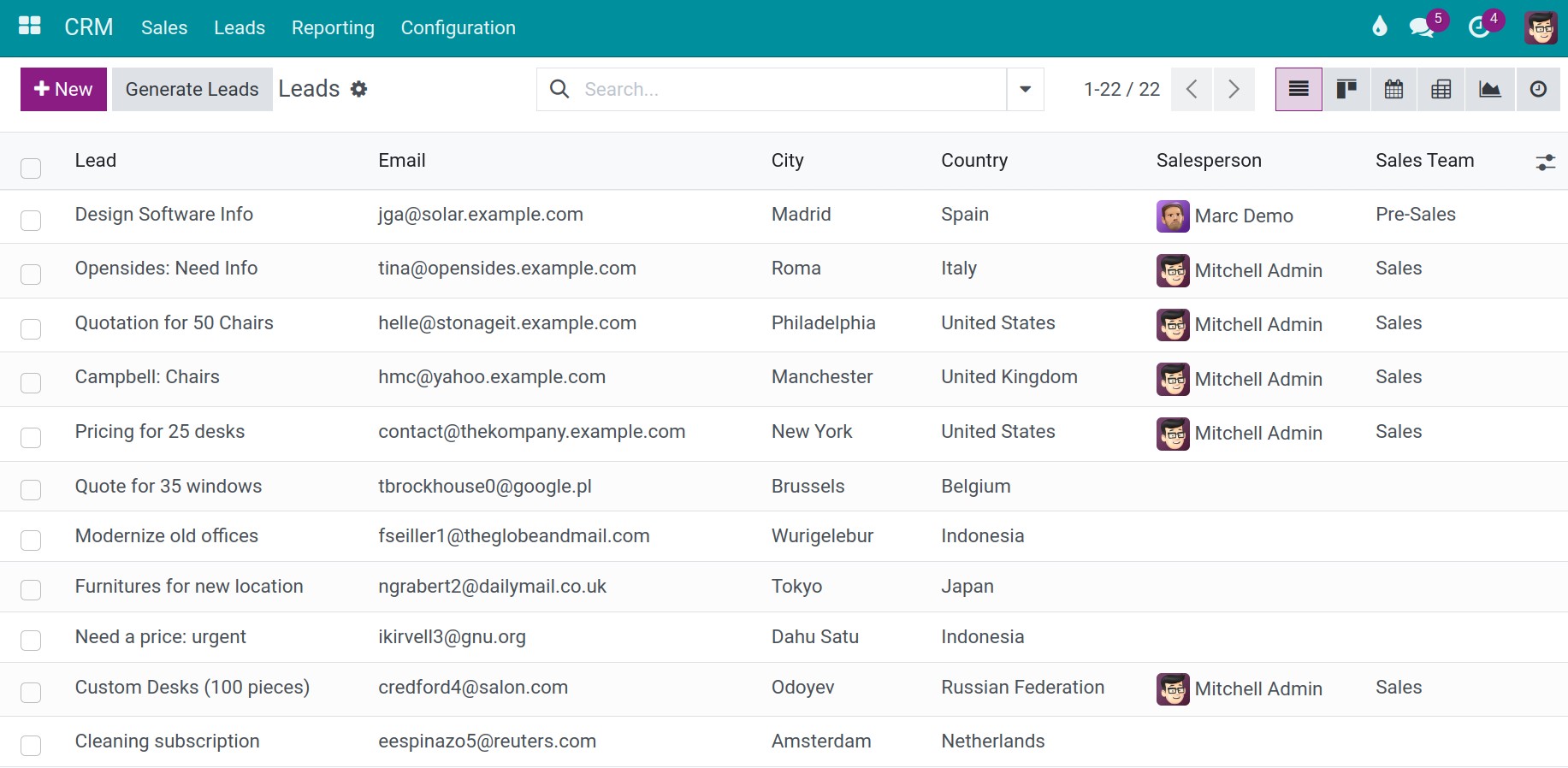 Leads in CRM application