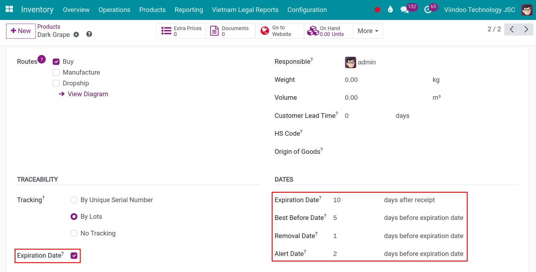 configuration of product expiration date
