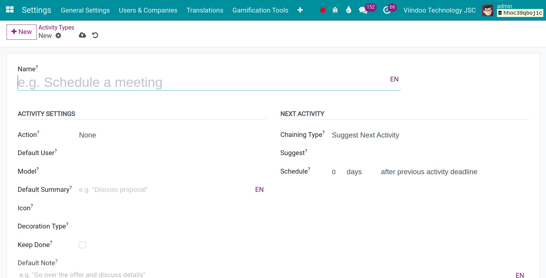 enter the information of the activity type