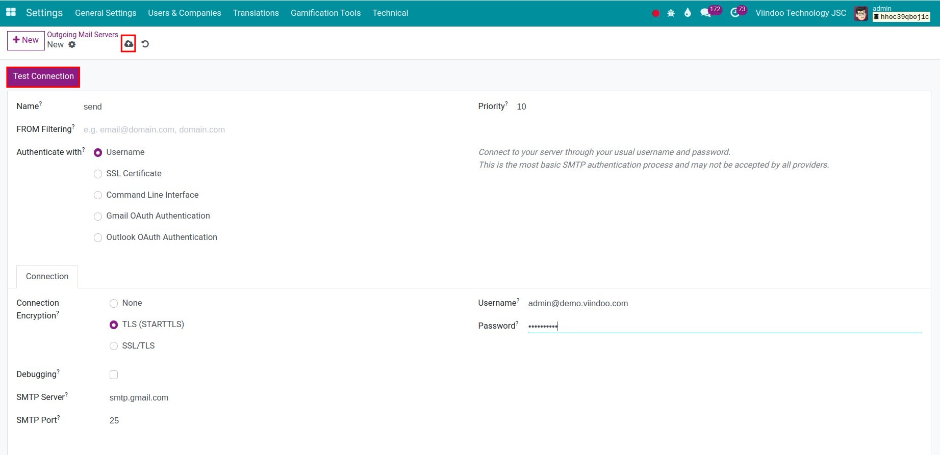 Fill in the information for the setting of the outgoing mail server
