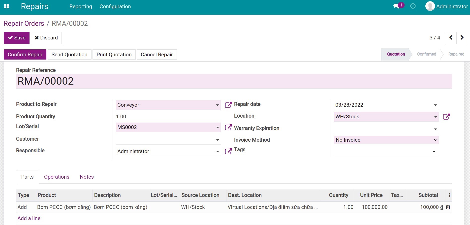 Fill in the information in a repair order