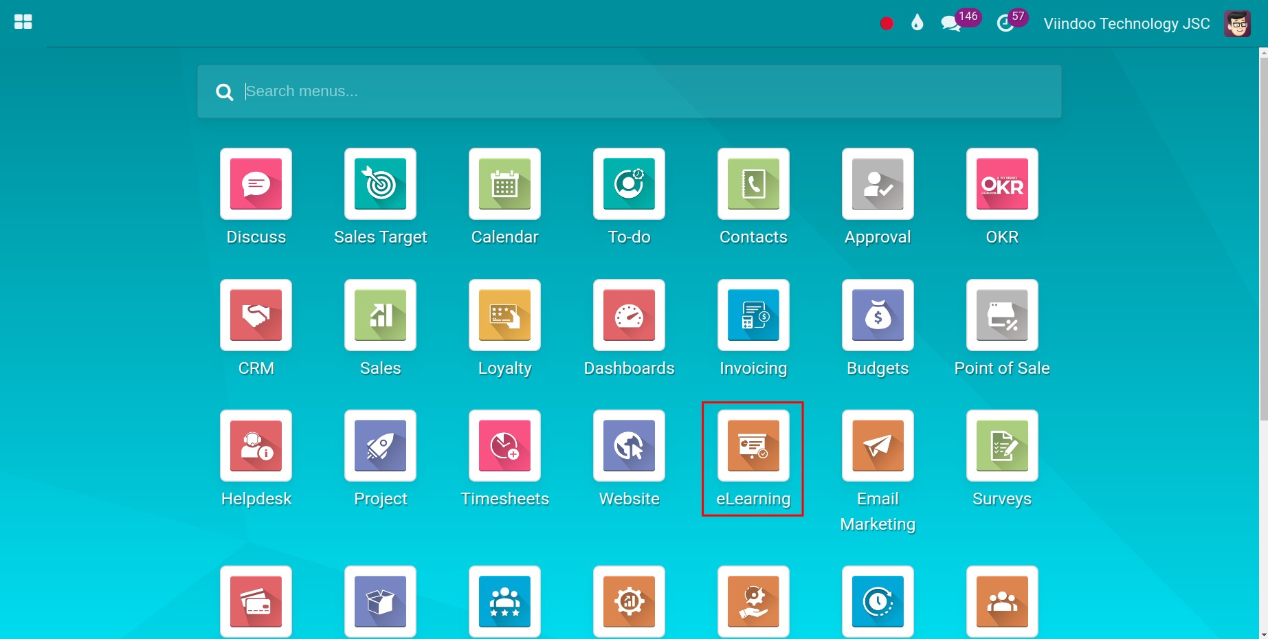 eLearning application available after installation Viindoo