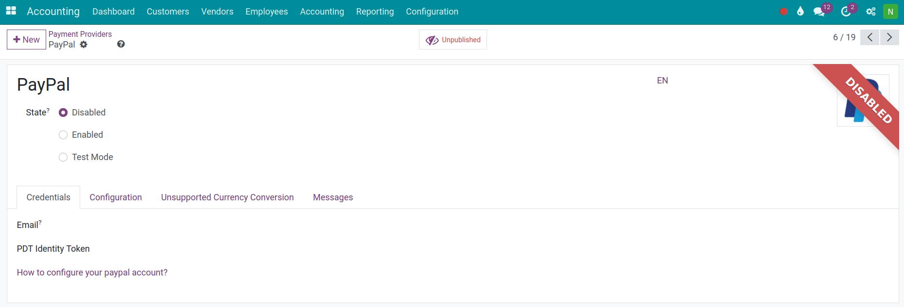 Paypal setup